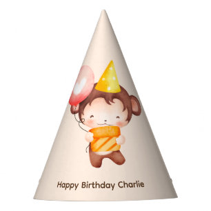 Chapéu De Festa Macaco-bebê bonito com balão e bolo, Aniversário