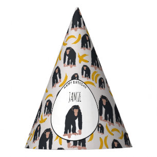 Chapéu De Festa Macaco Personalizado Chimpanzee & Banana Aniversár