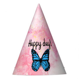 Chapéu De Festa Magical blue butterfly pink glitter art