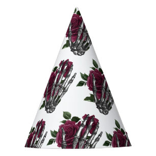 Chapéu De Festa Mão Esquelética Floral Borgonha Gótica