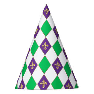 Chapéu De Festa Mardi Gras Carnaval de Harlequin Fleur de Lis Diam