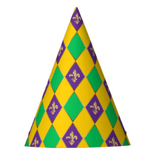Chapéu De Festa Mardi Gras Carnaval de Harlequin Fleur de Lis Diam