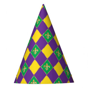 Chapéu De Festa Mardi Gras Carnaval de Harlequin Fleur de Lis Diam