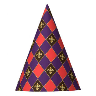 Chapéu De Festa Mardi Gras Carnaval de Harlequin Fleur de Lis Diam
