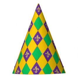 Chapéu De Festa Mardi Gras Carnaval Harlequin Fleur de Lis Diamond
