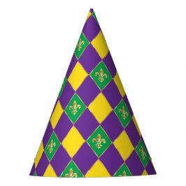 Chapéu De Festa Mardi Gras Carnaval Harlequin Fleur de Lis Diamond