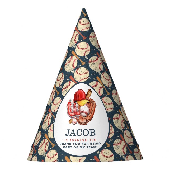 Chapéu De Festa Marinho Azul Aniversário de criança de Baseball -  (Frente)