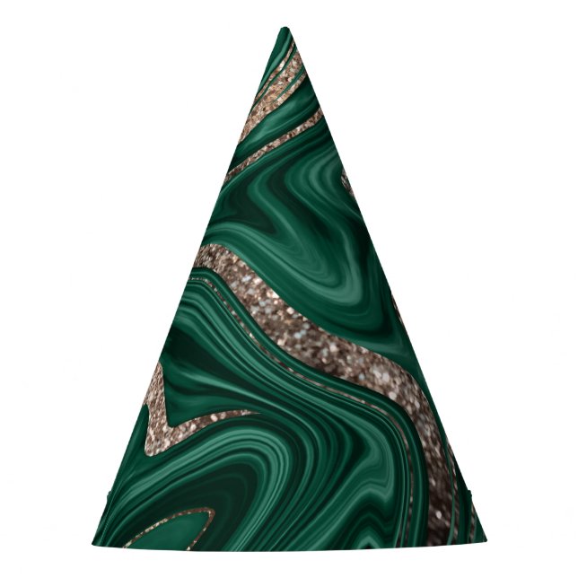 Chapéu De Festa Mármore Negro Dourado brilhante Emerald #1 (Frente)
