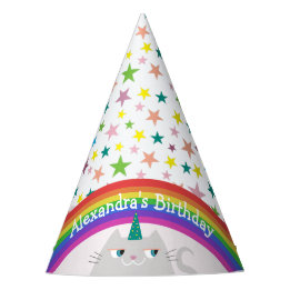 Chapéu De Festa Meninas Arco-íris Gato Unicórnio Aniversário