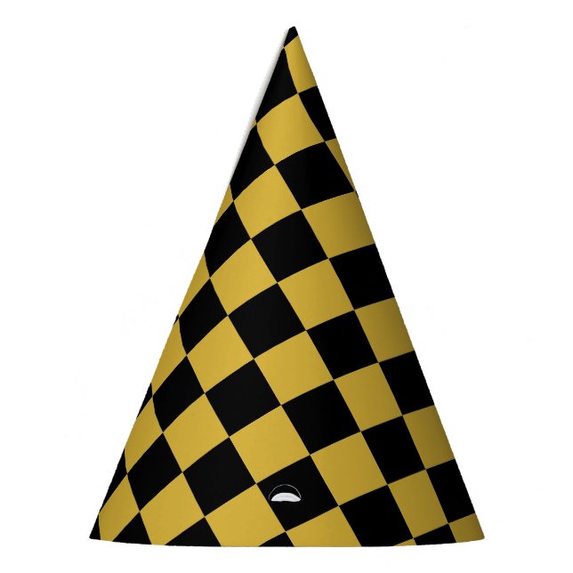 Chapéu De Festa Metálico Dourado com Padrão de Praça Negra (Esquerda)