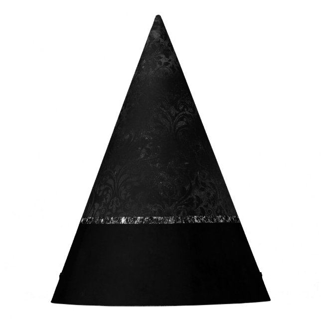 Chapéu De Festa Midnight Onyx Romance | Black Satinge Damask (Frente)