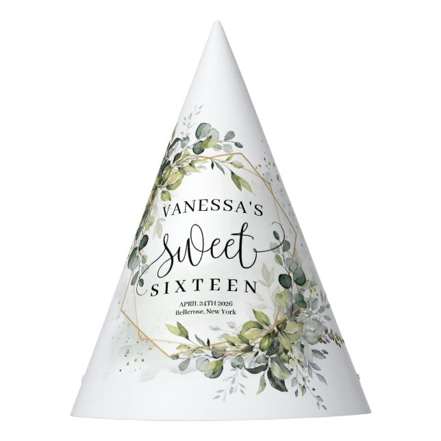 Chapéu De Festa Moldura de dourado-verde-alvejante doce 16º (Frente)