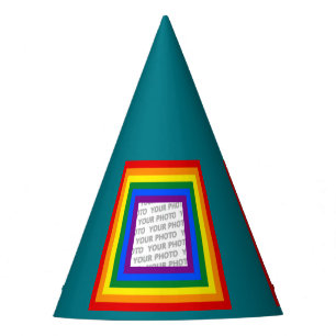 Chapéu De Festa Moldura Quadrada de Listras ARCO-ÍRIS + sua ideia