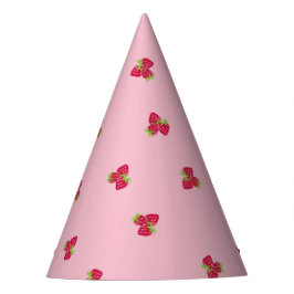 Chapéu De Festa Morango-de-Festa-Teia com Fundo Rosa