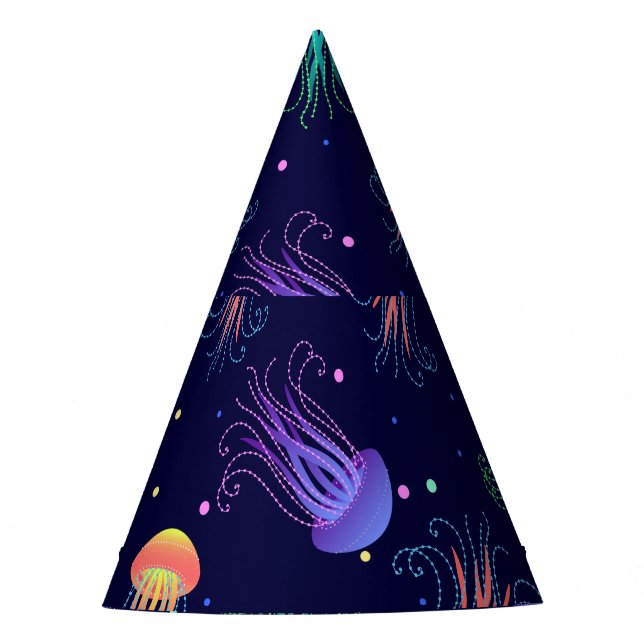 Chapéu De Festa Mundo de águas-vivas submarinas: padrão brilhante. (Frente)