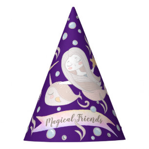 Chapéu De Festa Narwhal,Sereia,Unicórnio,Dragão Pastel Personaliza