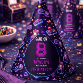 Chapéu De Festa Neon Glow Jogos de Arcade Retrô 8º Aniversário