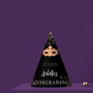 Chapéu De Festa Nome da máscara de ouro preto Quinceanera mascarad
