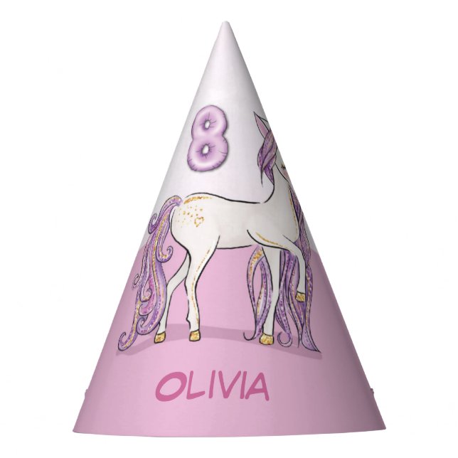 Chapéu De Festa Nome Personalizado 8º Cavalo Rosa de Aniversário c (Frente)