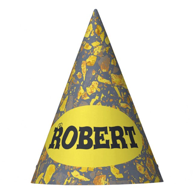 Chapéu De Festa Nome Personalizado Padrão Dourado Terrazzo Moderno (Frente)
