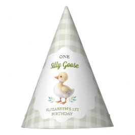 Chapéu De Festa One Silly Goose Green Gingham Baby First Birthday