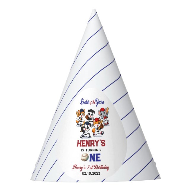 Chapéu De Festa Our Little Animals Baseball 1st Birthday Party (Frente)