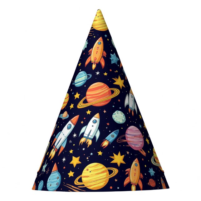 Chapéu De Festa Padrão Colorido de Exploração Espacial (Frente)