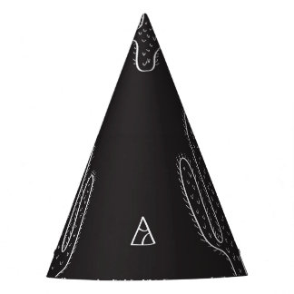 Chapéu De Festa Padrão de Cactus Preto Desenhado à Mão