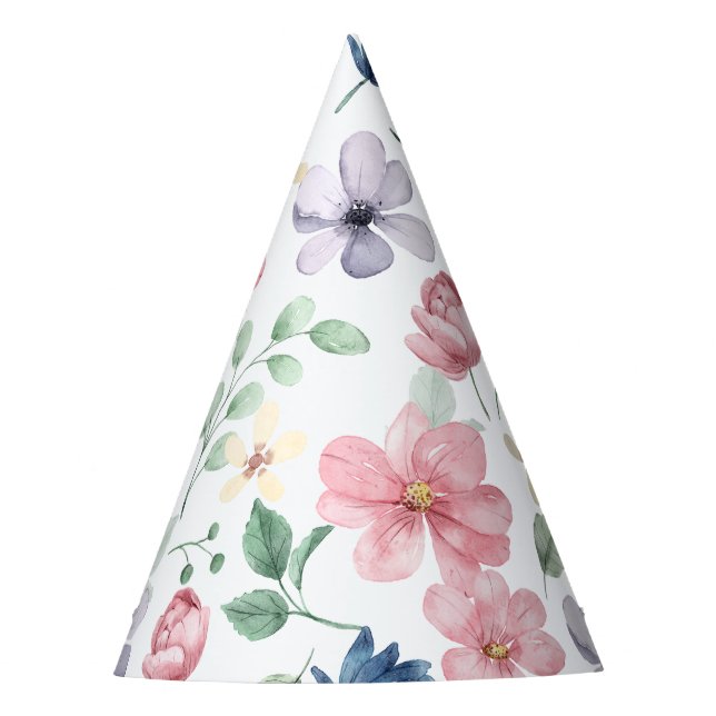 Chapéu De Festa Padrão de Flores e Folhas de primavera (Frente)