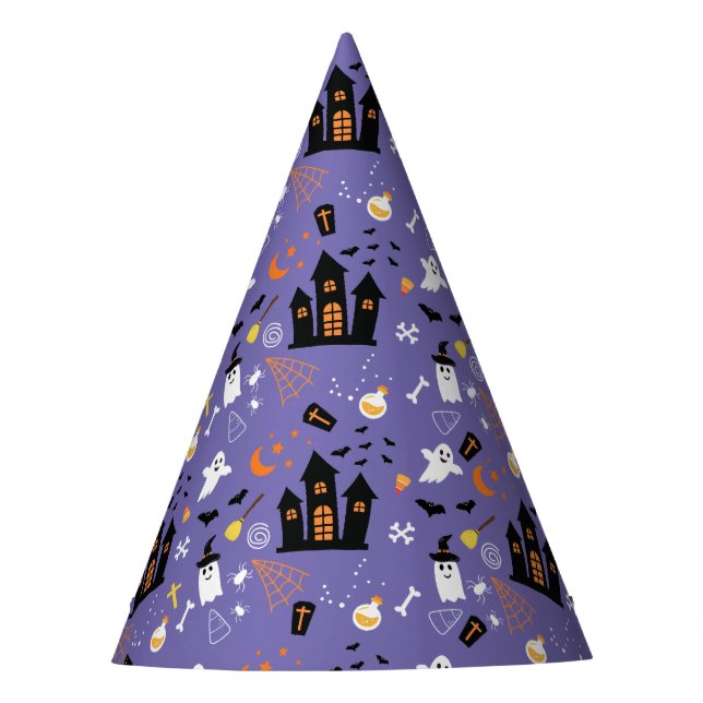 Chapéu De Festa Padrão de Halloween ilustrado com roxo (Frente)