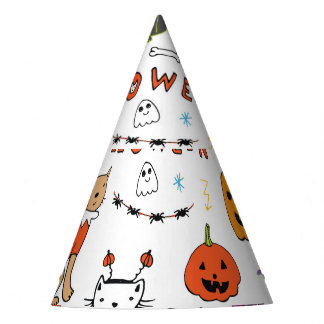 Chapéu De Festa Padrão de Linha de Vintagem de Gatos Halloween