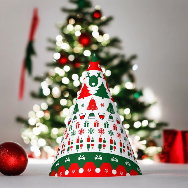 Chapéu De Festa Padrão de Natal (Christmas tree Paper party hat, Kids,adults,party birthday hat,Baby Shower,wedding,celebration hat)