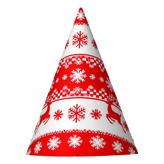 Chapéu De Festa Padrão de Natal com Reindeer e Flocos de Neve (Frente)