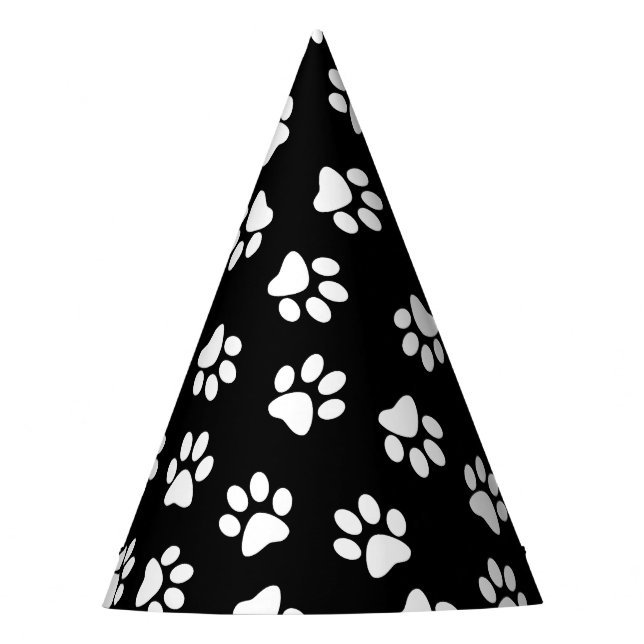 Chapéu De Festa Padrão De Patas, Patas Cachorros, Patas Brancas (Frente)