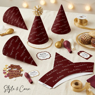 Chapéu De Festa Padrão de Texto Personalizado de Aniversário Bege 