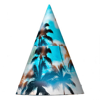 Chapéu De Festa Padrão de verão, árvores tropicais, céu.