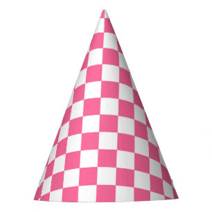 Chapéu De Festa Padrão de Verificação Branco Cor-de-Rosa