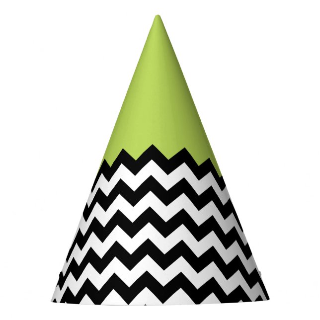 Chapéu De Festa Padrão de ziguezague preto e branco, Chevron, verd (Frente)