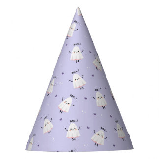 Chapéu De Festa Padrão Fantasma Bonito com "Boo!" Texto na Lavanda