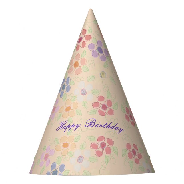 Chapéu De Festa Padrão Florido em Tons Pastel (Frente)