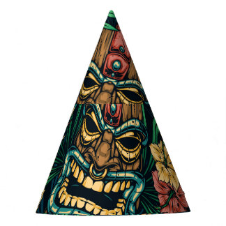 Chapéu De Festa Padrão Tropical de Máscara de Tiki Havaiano