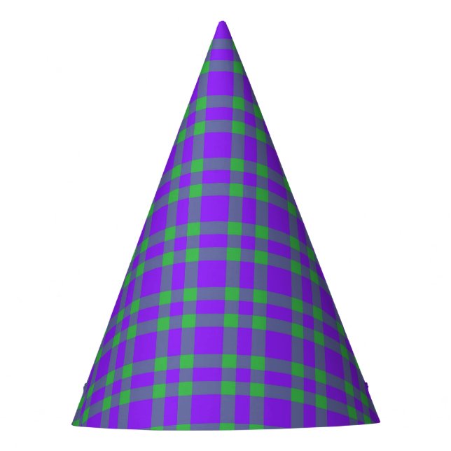 Chapéu De Festa Padrão Xadrez Verde Roxo (Frente)