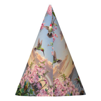 Chapéu De Festa Paisagem de Beija-flores e Flores