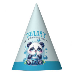 Chapéu De Festa Panda Bebendo Azul Boba Bubble Tea Aniversário