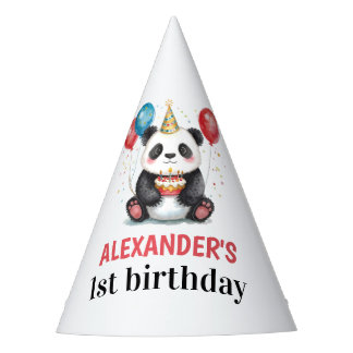 Chapéu De Festa Panda bonita com balões e primeiro aniversario de