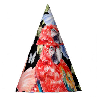 Chapéu De Festa Papagaio Aquarela: Padrão Floral Romance.