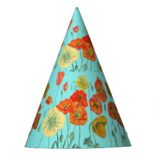 Chapéu De Festa Papagaios Amarelos Vermelhos Papagaios Flores Aqua