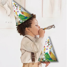 Chapéu De Festa Papagaios Tropicais Soltos e Confetti Aniversário