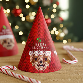 Chapéu De Festa Papais noeis Engraçados, Sloth Red Christmas Paper