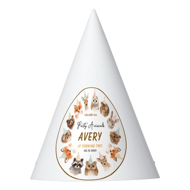 Chapéu De Festa Party Animals 2nd Birthday | Cute Jungle Animal (Frente)